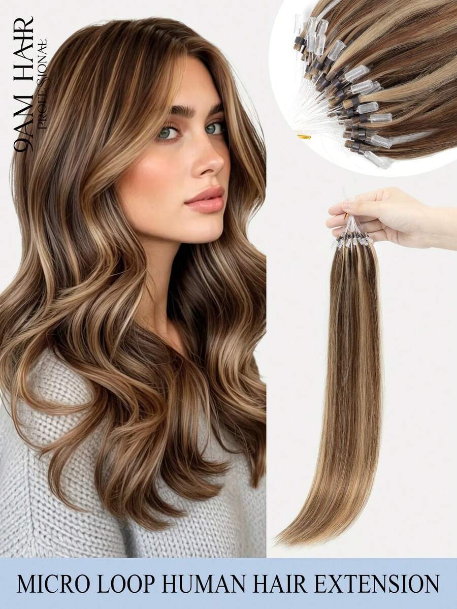 12-22Inch Micro Loop Hair Extensions Human Hair,Color S4-27,Chocolate Brown To Caramel Blonde,Microlink Human Hair, Microwaveable,Pre-Looped,Seamless Micro Loop Extensions, Straight,Invisible Bead,Fit For All Hair Types&Ethnicities,Natural Appearance - S4-27 - View 1