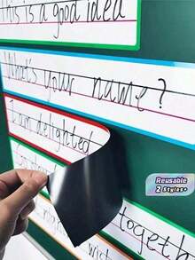 1Pc/4Pcs Magnetic 4-Line 3-Grid Chalkboard Stickers, Reusable Erasable English Writing Whiteboard Stickers, Classroom Learning Tool For Teachers, Strong Magnetic Bottom, Fun Design, Fridge Magnets, Colorful Language Teaching - Multicolor 2 - View 2