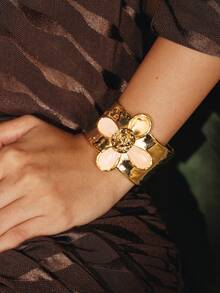 Glisma Powder Crystal Four-Leaf Flower Set Bracelet Necklace, Daily Versatile - gold dust - View 3