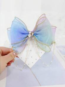 1Pc - 10 Yards Iridescent Gradient Color Chiffon Ribbon For Gift Wrapping, With Wavy Edges, Bow Knot And Tassel Trims,Christmas - Gradient blue and white edges - View 8