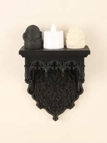 1PC Standard Size Gothic Rose Window Relief Wall Mounted Shelf Rack With Matte Dark Tone Decorative Storage Organizer Space Saving Sturdy Non Slip Easy Install Versatile For Living Room Bedroom Office Entryway Home Wall Decor Essential - 1PC - View 5