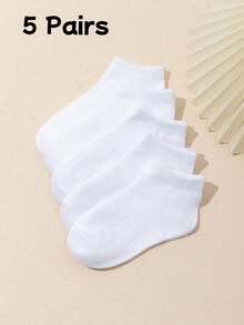 SHEIN 5 Pairs/10 Pairs/20 Pairs Of Children's Medium And Small Children's Solid Color Socks, Student Sports Socks, Children's Versatile Daily Casual Socks - Multicolor - View 40