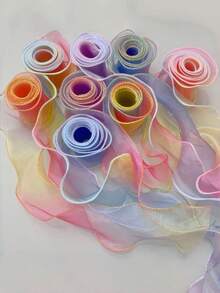 1Pc - 10 Yards Iridescent Gradient Color Chiffon Ribbon For Gift Wrapping, With Wavy Edges, Bow Knot And Tassel Trims,Christmas - Gradient Yellow Blue Phnom Penh - View 5