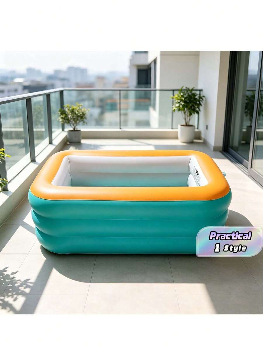 1 Inflatable Swimming Pool, Thick Pvc Material, Portable And Foldable For Easy Storage, Suitable For Indoor And Outdoor Use, Parties, Balconies, Summer Gatherings, And Family Water Play - Green and Orange Color Scheme - View 1