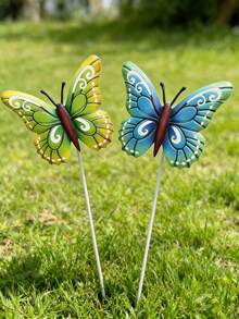 2PCS Metal Waterproof Anti Fade Hand Painted Colorful Butterfly Garden Stakes Ornament Bright Multicolor Art Pattern Plant Pot Yard Patio Lawn Outdoor Spring Summer Decor - View 7