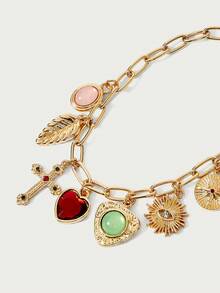Glisma French Retro Colored Stone OT Buckle Bracelet, Powder Crystal Love Cross Colored Treasure Splicing Bracelet, European And American Style Pendant Brace - Multicolor - View 9