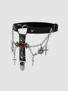 MortiRose 2pcs Heart & Cross Double Chain Garter Clips, Punk Dark Gothic Style, Daily Versatile Halloween Costume Accessories - Love Cross - View 5