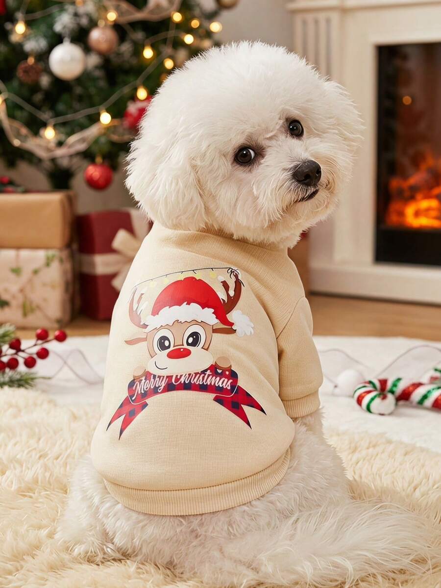 PETSIN 1 Pc Pet Christmas Reindeer Print Sweatshirt - Multicolor - View 1