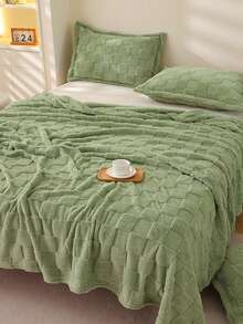 Cirelle Ultra Soft Green Checkerboard Throw Blanket - Plush Grid Textured Flannel Blanket, Cozy Checkered Blanket For Couch, Sofa & Bed - Green - View 5