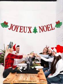 1 Set Christmas Party Glitter Banner Joyeux Noel Letter Bell Tree Hanging Bunting For Home Decor Must Have Accessory - multicolor - View 7