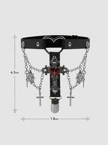 MortiRose 2pcs Heart & Cross Double Chain Garter Clips, Punk Dark Gothic Style, Daily Versatile Halloween Costume Accessories - Love Cross - View 6