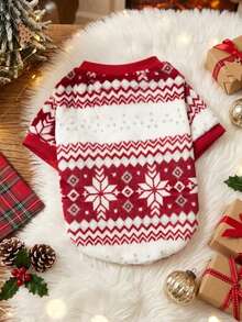 PETSIN 1 Pc Pet Christmas Burgundy Fairisle Geometric Pattern Fleece Warm Navy Round Neck Dog - Multicolor - View 2