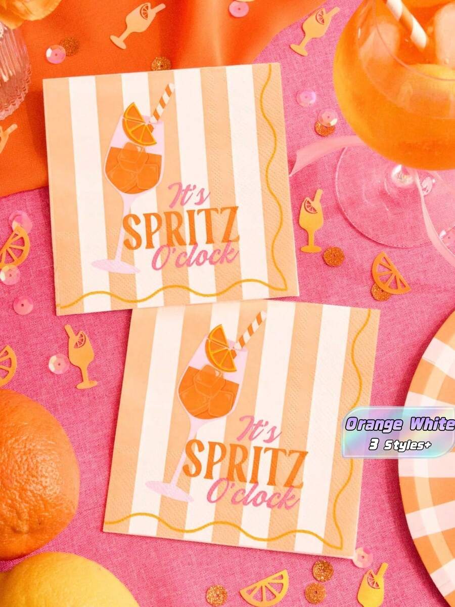 20 40 60Pcs Italian Summer Retro Aperol Spritz Cocktail Disposable Napkins 2 Ply Orange White Striped Beverage Napkins For Bridal Showers Pool Parties Summer BBQ - default - View 1