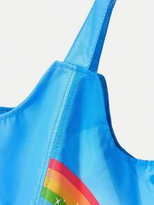 SHEIN X Care Bears 1件大容量印花圖案單肩手提包，適用於露營、海灘、旅行、購物、學校、工作等場合 - 多色-淺藍色 - 查看 4