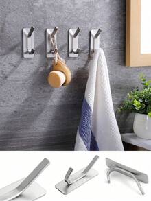 4 Sticky Hook, Towel Hook/Coat Hook, Stainless Steel Brushed Wall Hook. Suitable For Bedrooms, Apartments, College Dorms, Cabinets, Refrigerators, Storage Racks And Most Room Decor. - Multicolor - View 5