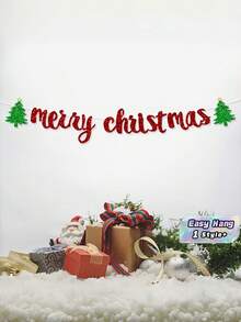 1pc Merry Christmas Party Banner Santa Tree Bunting Hanging Flag For Festival Background Decor Must Have Accessory - multicolor - View 1