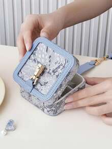 1PC Travel Jewelry Box Vintage Jacquard Print Elegant Portable Storage Organizer For Earring Lipstick Ring Small Accessories Lightweight Compact Case Gift For Women Home Use - Multicolor - View 10