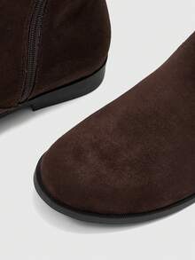 CUCCOO BIZCHIC Round Toe Brown Boots, Vintage Suede Versatile Side Zip Buckle Fashion And Ankle Boots Fall Boots - Brown - View 6