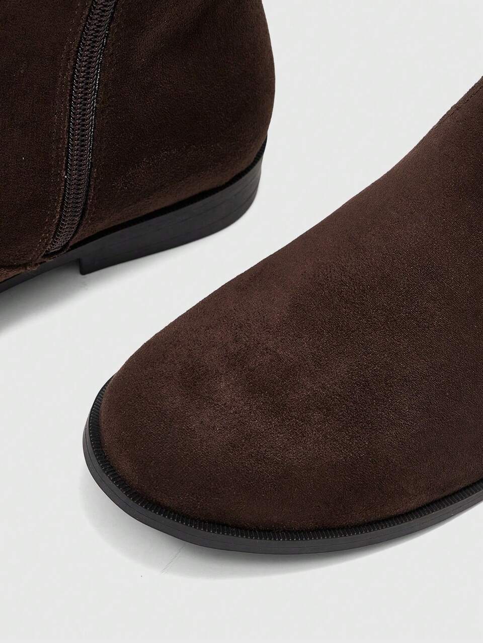 CUCCOO BIZCHIC Round Toe Brown Boots, Vintage Suede Versatile Side Zip Buckle Fashion And Ankle Boots