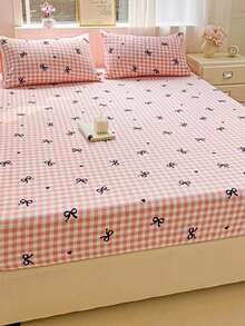 Cirelle 1pc Pink Plaid Bow Fitted Sheet, Soft Microfiber Bed Sheet With All-Around Elastic Deep Pocket, Cute Coquette Gingham Bedding Sheet - Multicolor - View 4