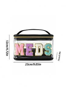 Clear PVC Cosmetic Pouch With Embroidered Letter Detail, Portable Travel Toiletry Storage Bag For Daily Organizing - Multicolor - View 3