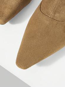 MOTF PREMIUM WOMEN'S AUTUMN AND WINTER SUEDE MEDIUM BOOTS WOMEN'S, LAZY PLEATED PILE BOOTS, POINTED THICK HEEL WESTERN RETRO BOOTS - Brown - View 5