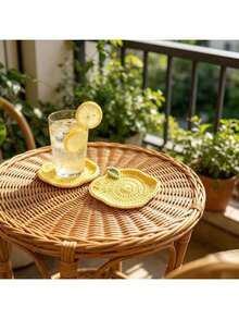 2/4/8Pcs 10cm Crochet Lemon Coasters Yellow Cotton Absorbent Cup Mats For Home Office Desk Decor Summer Gift Kitchen Accessories. - Multicolor - View 4