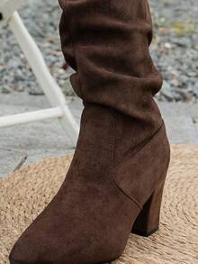 NobleVue Women's Fashion Thin Heel Pointed Folds Women's Boots - Coffee Brown - View 7