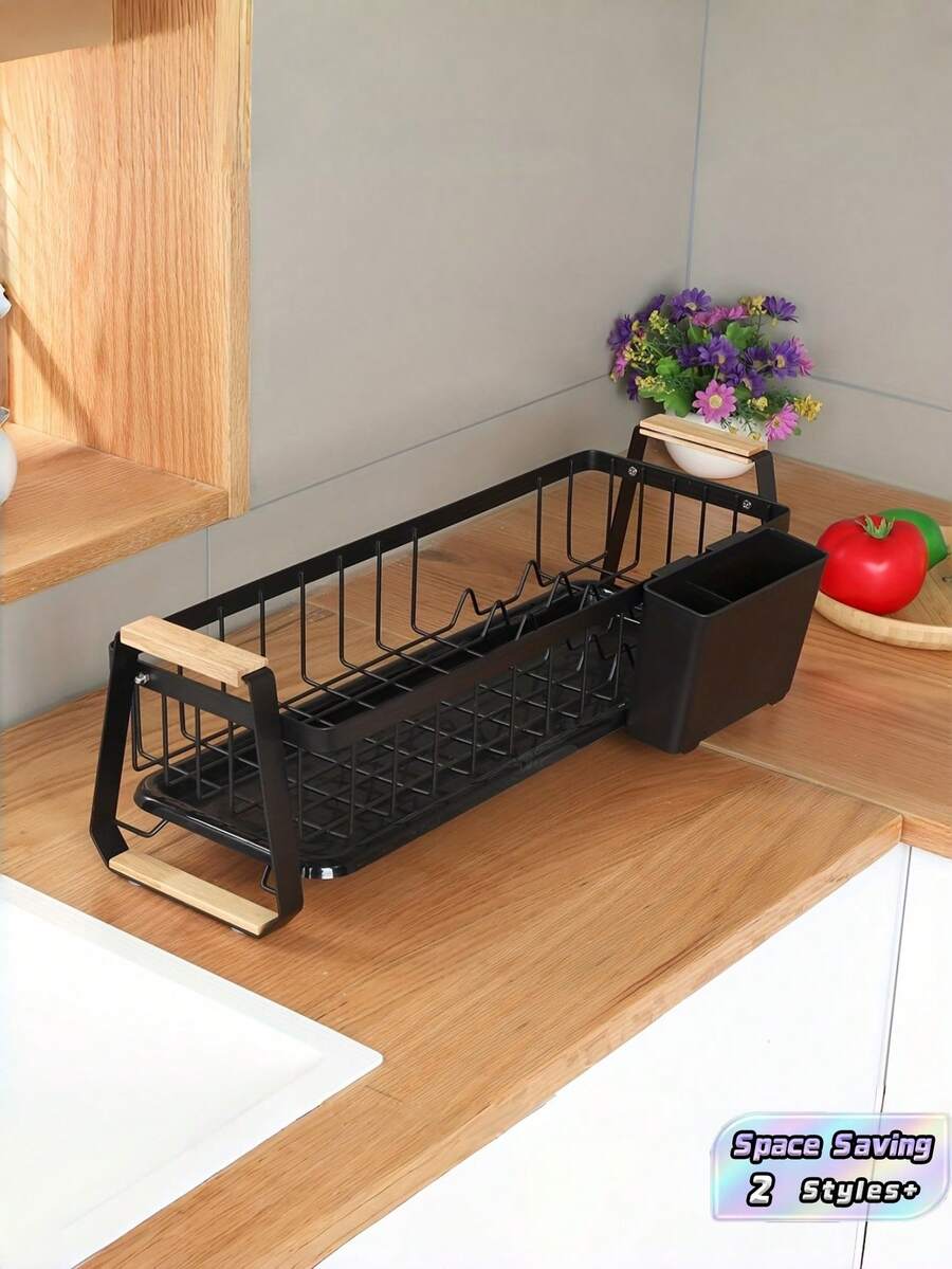 1 Buah Rak Pengeringan Piring Meja Dapur Profil Sempit Hemat Ruang dengan Baki Tetesan Terintegrasi dan Wadah Peralatan yang Dapat Dilepas, Pengeringan Cepat, Anti Karat, Anti Selip, Stabil, Tugas Berat, Organizer di Atas Wastafel untuk Penggunaan Dapur Sehari-hari, Peringkat Teratas, Wajib Dimiliki - View 1