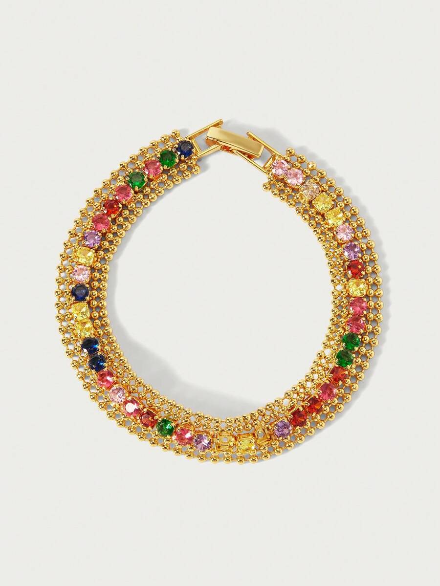 Glisma 18K Gold-Plated Color Zirconium-Inlaid Fashion Wide-Edition Bracelet (Random Color Sorting) - Yellow Gold - View 1
