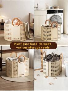 1PC Large Capacity Plastic Foldable Breathable Hollow Laundry Basket Storage Bin For Bathroom Bedroom Home Organization Collapsible Durable Lightweight Space Saving Ventilated Portable Fast Drying Easy Carry Practical Foldable Holder - milky white - View 4