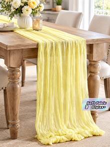 1/5pcs Yellow Pleated Foldable Table Runner, Party Tablecloth, Birthday Party Supplies, Birthday Gift, Birthday Decor, Wedding Tulle Lemon Yellow Gauze, Party Table Centerpiece Decor, Banquet Decoration, Wedding Favor, Tablecloth, Solid Color Table - Yellow - View 1