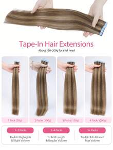 20pcs 50g Tape In Hair Extension, 100% Real Remy Human Hair Extension For Salon Silky Seamless Invisible Skin Weft Tape Ins,  For Thinning Hair Woman Natural Look  Can Be Reused ,For Fine Or Thin Hair ,Add Volume Halloween Costumes,Highlight 6P27# - S6/27 - View 6