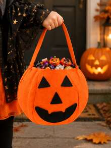 حقيبة حلوى هالوين، حقيبة معالجة يدوية من اللباد على شكل يقطين، كيس تخزين هدايا ديكور الحفلات - مقاس واحد يناسب الجميع - مشاهدة 14