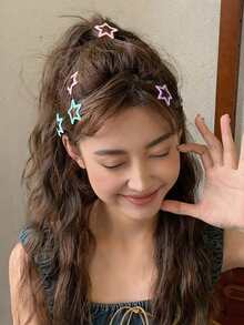 BestieMix 160/12pcs Ladies Candy Color Star Shaped Sweet And Cool Cute Girl Heartbreak Hair Bangs Hair Clips Versatile Hair Accessories - Multicolor - View 5