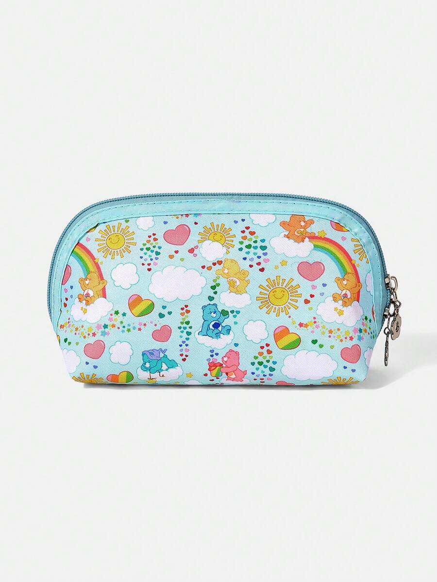 SHEIN X Care Bears 1 Cartoon Pattern Cosmetic Bag, Portable Zipper Cosmetic Storage Bag, Multi-Functional Finishing Bag, Lightweight Travel Bag - Multicolor - light cyan - View 1