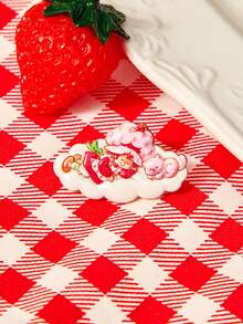Strawberry Shortcake X SHEIN A New Creative Cartoon Pattern Printing Brooch, IP Joint Design, Lovely Personality, Simple And Generous, Can Also Be Used As Accessories, Suitable Fo - Gold - View 3