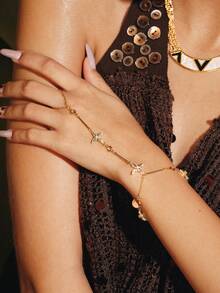 Glisma 18K Gold Plated Clover Crystal Fashion Chain Bracelet - Yellow Gold - View 5