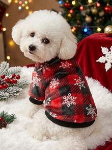 PETSIN 1 Pet Christmas Cat Dog Universal Red And Black Checkered Snowflake Print Plush Warm And Comfortable Dog Christmas - Multicolor - View 3