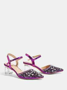 CUCCOO TILAWA Ladies' Fashionable And Elegant Pointed Crystal Heel, Rhinestone Pointed Laser Lace, Women's High-Heeled Shoes, Suitable For Banquets, Parties Fall Shoes - Purple - View 10