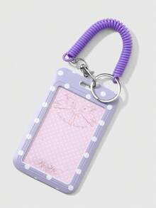 ROMWE Anime 1 Creative Fashion Simple Pink Purple Acrylic Hollow Bead Chain Spring Rope Star Polka Dot Card Cover DIY Keychain Bag Pendant, Holiday Gift - Pink purple - View 13