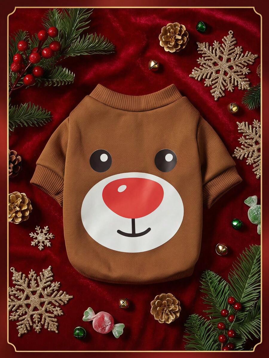 PETSIN 1 Pc Pet Christmas Cat Dog Universal Cute Elk Pattern Printed Brown Warm And Comfortable Dog Christmas - Multicolor - View 1