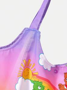 SHEIN X Care Bears 1件大容量印花圖案單肩手提包，適用於露營、海灘、旅行、購物、學校、工作及其他場合 - 多色-黃紫漸變色 - 查看 4