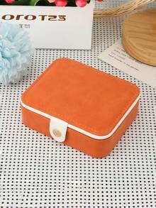 Portable Jewelry Box PU Leather Velvet Lining With Mirror Button Closure Earring Stud Ring Necklace Organizer Exquisite Compact Travel Case Thanksgiving Gift For Women Girls Home Dresser Trip - a - View 9