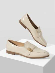 MOTF PREMIUM WOMEN PU LEATHER METAL DETAIL FLATS - Beige - View 3