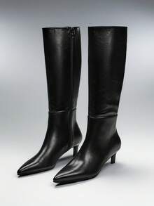 SHEIN SHUZIA Women's Pointed Toe Slim Fit Knee-High Boots For Autumn/Winter - Simple And Stylish For Commuting - Versatile And Fashionable - Black - View 8