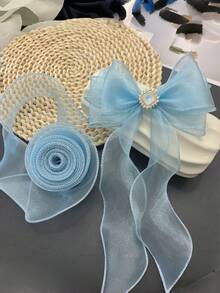 1Pc - 10 Yards Iridescent Gradient Color Chiffon Ribbon For Gift Wrapping, With Wavy Edges, Bow Knot And Tassel Trims,Christmas - Gradient blue and white edges - View 16