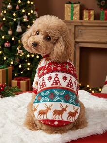 PETSIN 1 Pet Christmas Cat Dog Universal Striped Reindeer Geometric Snowflake Fel Island Pattern Print Plush Warm And Comfortable Dog Christmas - Multicolor - View 3