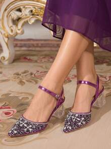 CUCCOO TILAWA Ladies' Fashionable And Elegant Pointed Crystal Heel, Rhinestone Pointed Laser Lace, Women's High-Heeled Shoes, Suitable For Banquets, Parties Fall Shoes - Purple - View 5