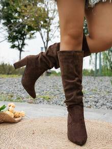 NobleVue Women's Fashion Thin Heel Pointed Folds Women's Boots - Coffee Brown - View 6
